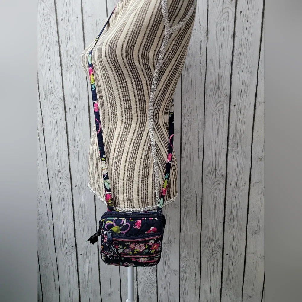 Vera Bradley Hipster Crossbody RIBBONS Winter 2012 Navy Blue Floral Pink - Picture 4 of 16